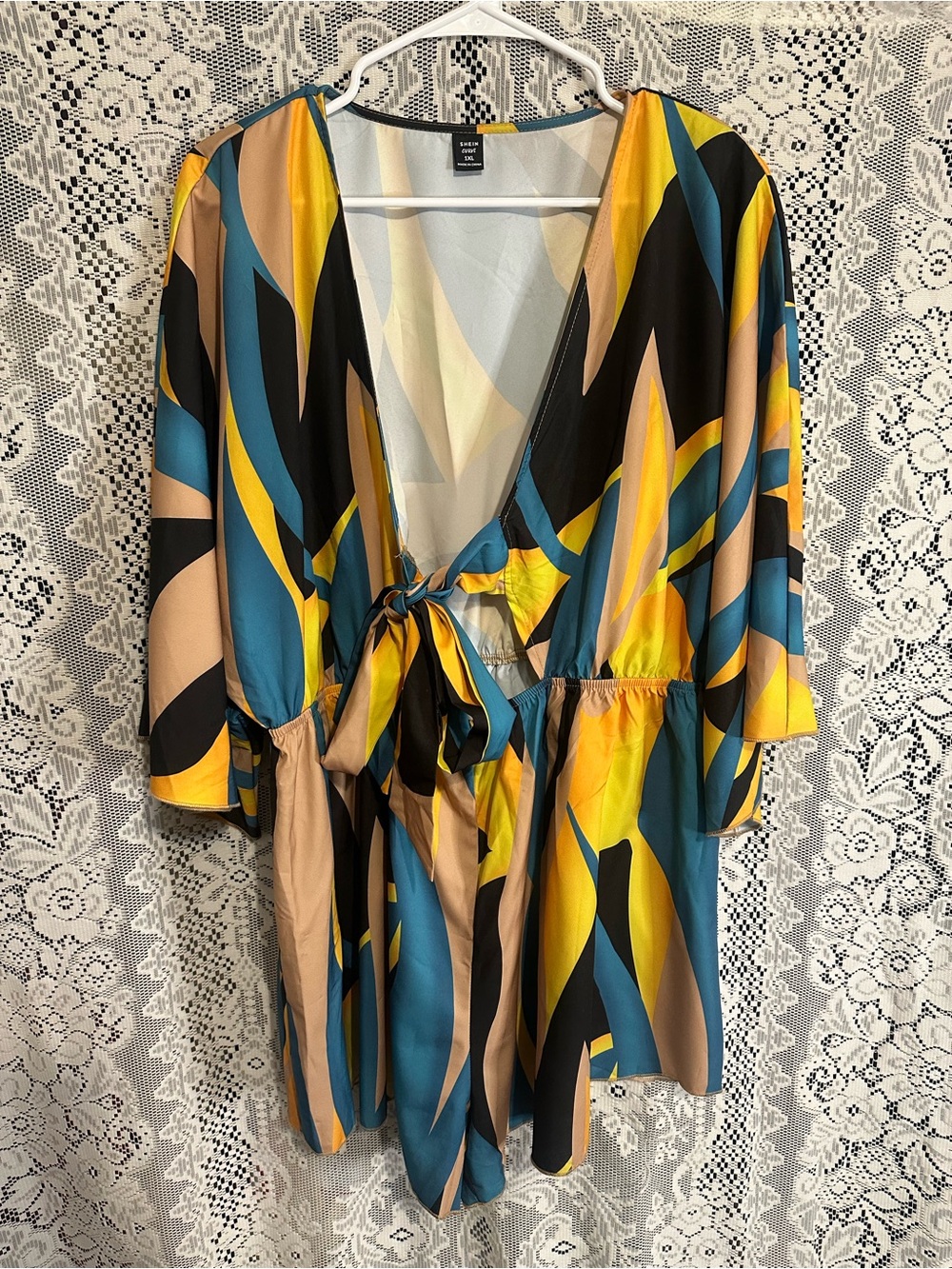 SHEIN Women Curve Romper Black and Beige with Yellow Accent